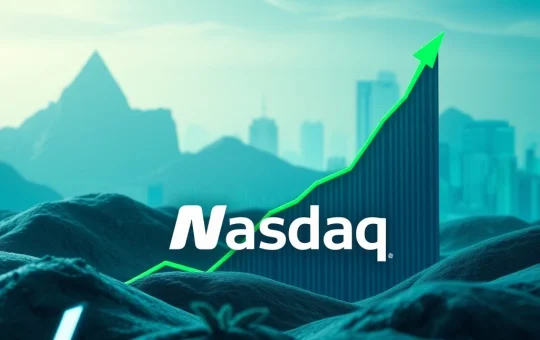 Visualizing Nasdaq Q2 2025 earnings growth with upward trending charts and the Nasdaq logo, reflecting strong market performance.