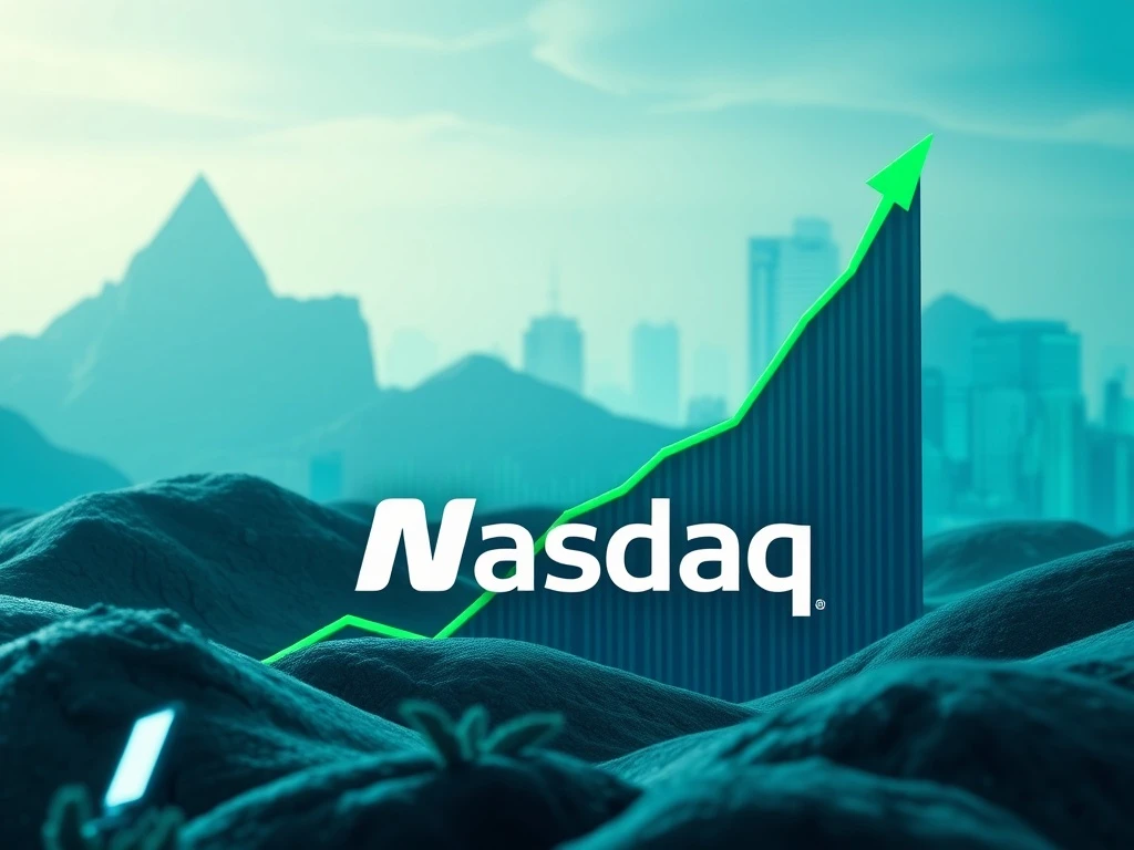 Visualizing Nasdaq Q2 2025 earnings growth with upward trending charts and the Nasdaq logo, reflecting strong market performance.