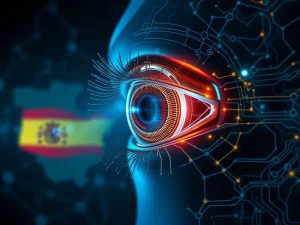Depiction of a futuristic Neuralink bionic eye, symbolizing advanced vision restoration technology and global collaboration.