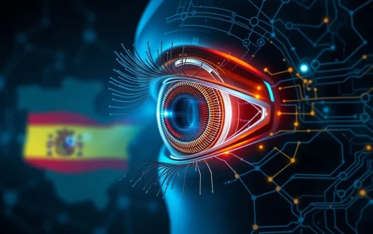 Depiction of a futuristic Neuralink bionic eye, symbolizing advanced vision restoration technology and global collaboration.