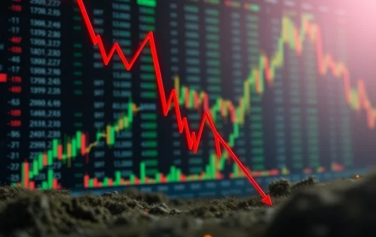 A dramatic red candlestick chart showing a sharp NFP Price Crash, illustrating extreme market volatility and investor concern.