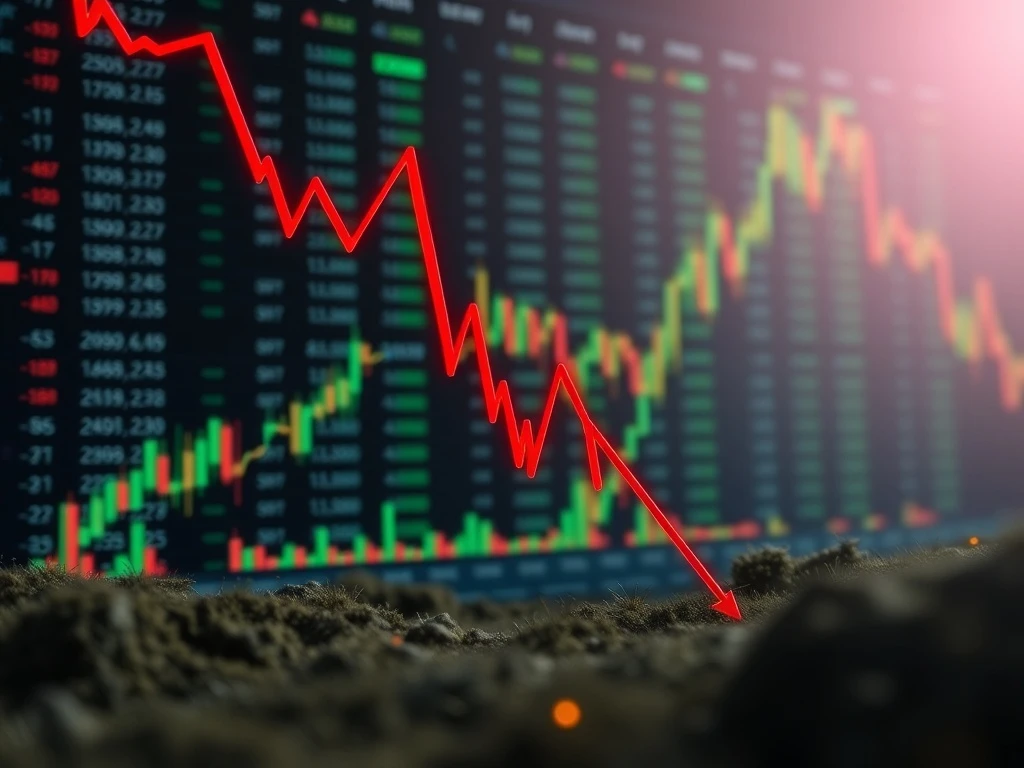 A dramatic red candlestick chart showing a sharp NFP Price Crash, illustrating extreme market volatility and investor concern.