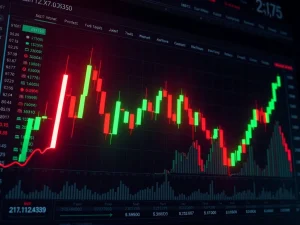 NFP price surge shown on a volatile cryptocurrency chart with dramatic candlesticks