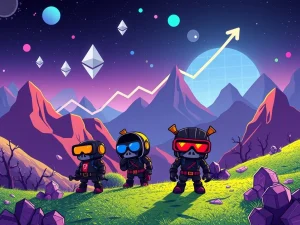 A vibrant visual depicting the surging NFT market, highlighted by iconic CryptoPunks and an Ethereum logo, symbolizing growth in digital assets.