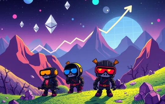 A vibrant visual depicting the surging NFT market, highlighted by iconic CryptoPunks and an Ethereum logo, symbolizing growth in digital assets.