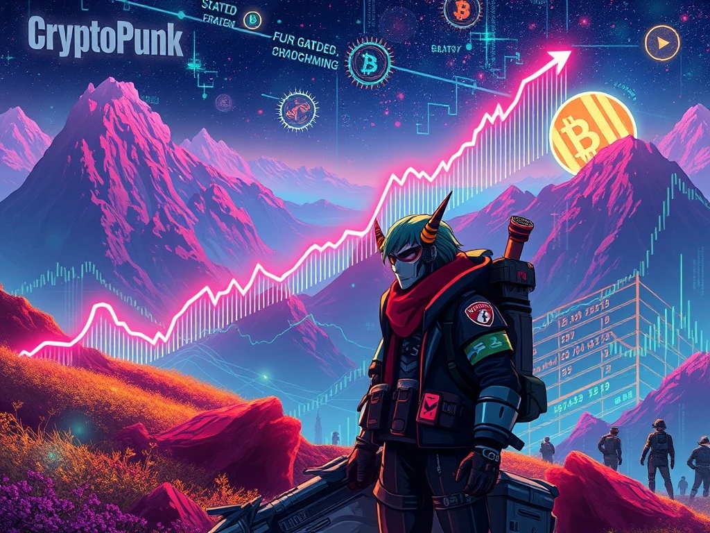 A vibrant visualization of surging NFT sales, highlighted by a prominent CryptoPunks avatar, representing the strong rebound in the NFT market.