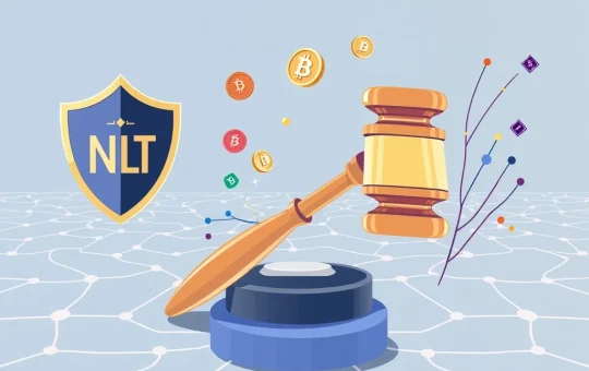 A gavel striking a blockchain, symbolizing the groundbreaking Ninth Circuit NFT trademark ruling that strengthens intellectual property rights for digital assets.