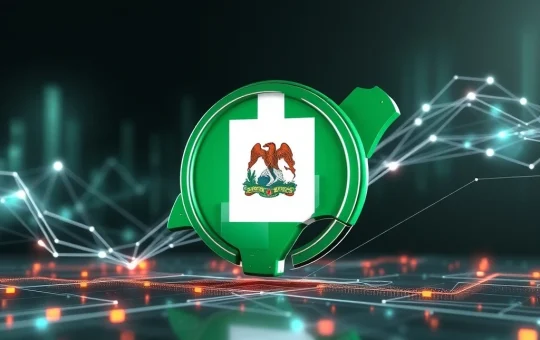 The Nigerian flag intertwined with digital currency symbols, representing Nigeria's stablecoin regulation and leadership in African digital finance.