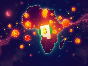 Digital currencies connecting African nations, symbolizing Nigeria's new stablecoin framework boosting cross-border trade.
