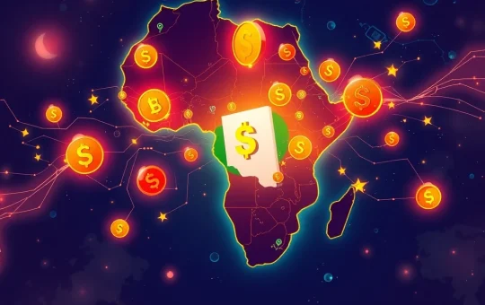 Digital currencies connecting African nations, symbolizing Nigeria's new stablecoin framework boosting cross-border trade.
