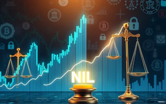 A dynamic chart showing a significant NIL crypto price surge, with a subtle overlay of regulatory symbols, illustrating market developments and compliance challenges.