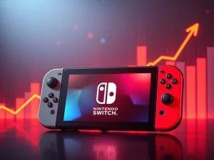 A Nintendo Switch 2 console dominating a vibrant digital sales chart, representing its phenomenal US sales record and significant gaming hardware spending growth.