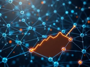 NKN blockchain network with nodes and a downward trend graph