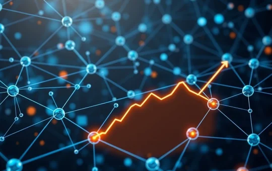 NKN blockchain network with nodes and a downward trend graph