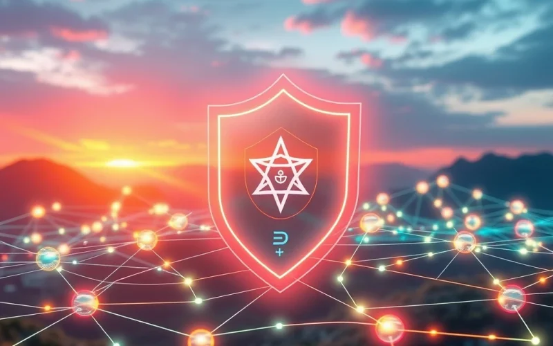 A secure, interconnected digital network illustrating how Oraichain, Pinlink, and RSS3 build an anti-fragile decentralized internet.