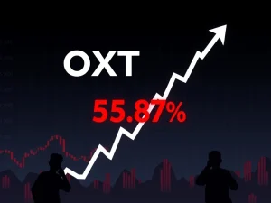 OXT price drop shown on a dramatic cryptocurrency market graph