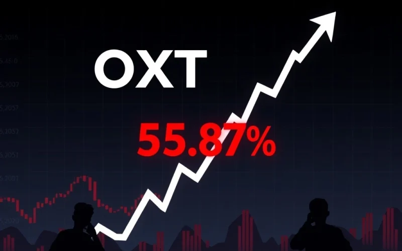 OXT price drop shown on a dramatic cryptocurrency market graph