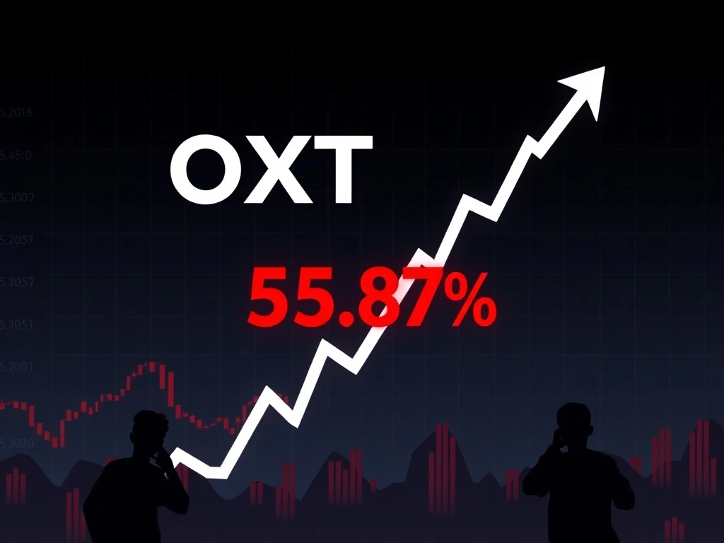 OXT price drop shown on a dramatic cryptocurrency market graph