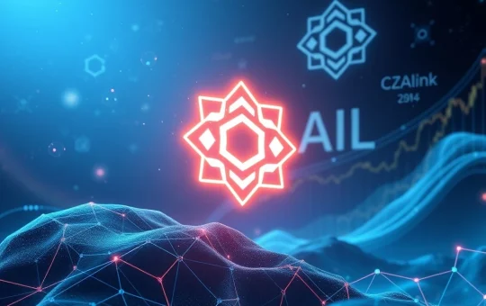 A visual representation of Ozak AI's potential growth, blending AI and blockchain concepts, drawing parallels to Chainlink's past success in the crypto market.