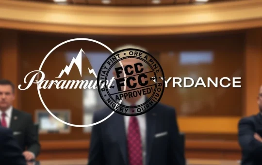 Depiction of the FCC approving the Paramount Skydance Merger, symbolizing a shift in the entertainment industry.