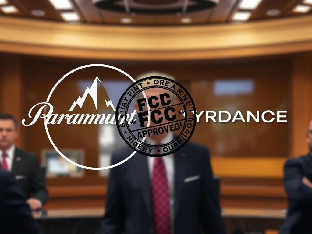 Depiction of the FCC approving the Paramount Skydance Merger, symbolizing a shift in the entertainment industry.