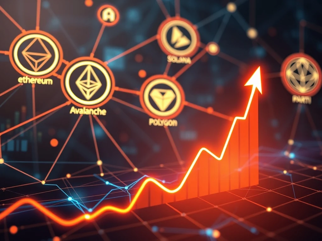 A visual representation of Particle Network's Universal SDK connecting various blockchains, illustrating seamless cross-chain development and the resulting PARTI token surge.
