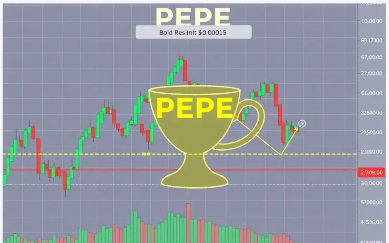 PEPE cryptocurrency forming a bullish Cup & Handle pattern near $0.000015 resistance
