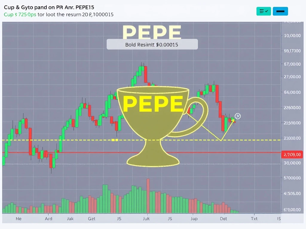 PEPE cryptocurrency forming a bullish Cup & Handle pattern near $0.000015 resistance