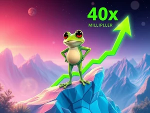 PEPE crypto frog confidently stands on a rising price chart, symbolizing bullish momentum and a potential 40x surge.