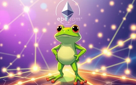 Pepeto meme coin's frog mascot overseeing a revolutionary zero-fee trading platform and cross-chain bridge built on Ethereum.