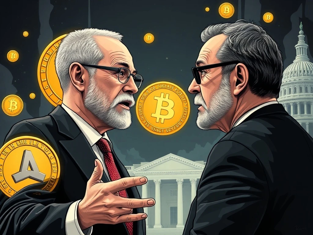 Peter Schiff debating stablecoins and Treasury bonds in a financial clash