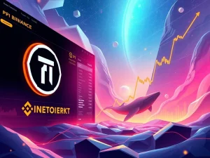 Pi Network's potential price surge is depicted with catalysts like Binance rumors, whale activity, and new listings.