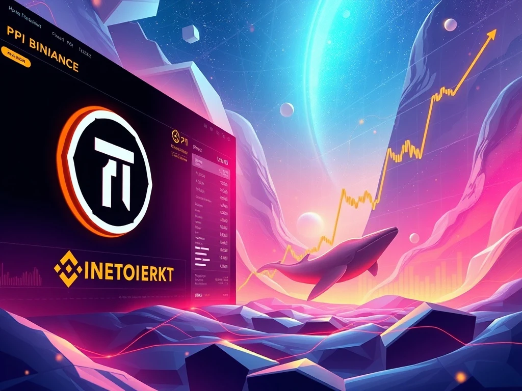 Pi Network's potential price surge is depicted with catalysts like Binance rumors, whale activity, and new listings.