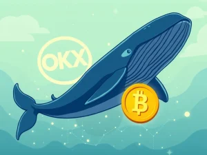 A large digital whale, representing Pi Network whales, moving Pi Coin off an exchange, symbolizing strategic accumulation for the future of the Pi Network ecosystem.