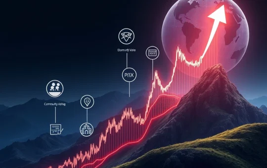 Graph showing PIVX price surge alongside symbols of community voting and decentralized governance, highlighting PIVX's recent updates.