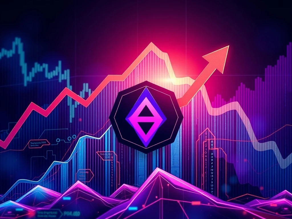 A visual representation of the PIVX price surge, depicting rapid growth on a digital chart alongside blockchain technology symbols.