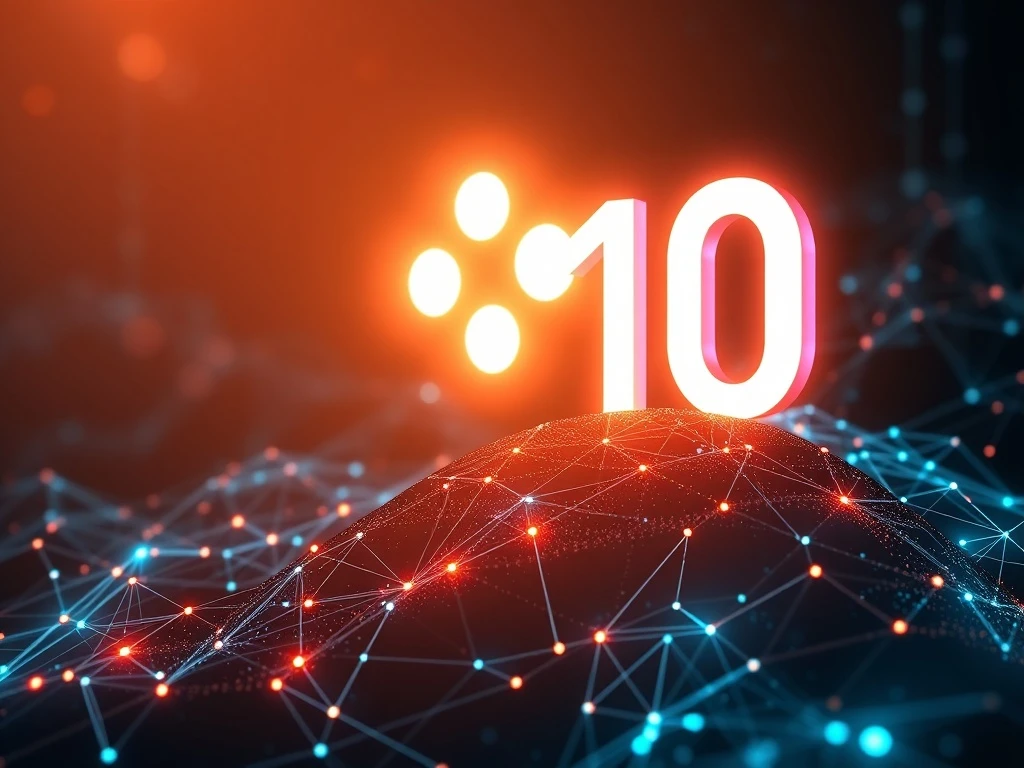 Polkadot's DOT token ascending towards a $10 target, symbolizing its potential growth driven by new tech upgrades and treasury initiatives.