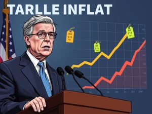 Jerome Powell discussing the impact of tariffs on core inflation with economic charts
