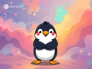 Pudgy Penguins character stands confidently, symbolizing the project's clarification on OpenSea acquisition rumors and the PENGU token surge.