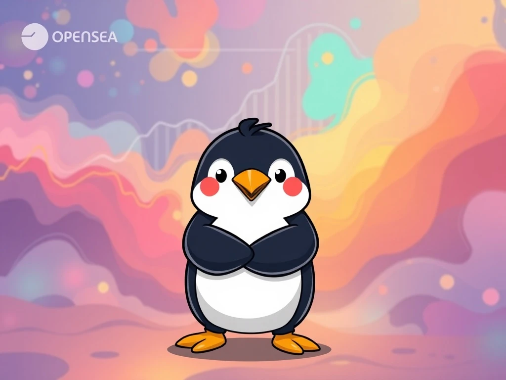 Pudgy Penguins character stands confidently, symbolizing the project's clarification on OpenSea acquisition rumors and the PENGU token surge.