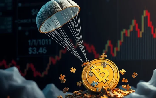 A visual metaphor for the Pump.Fun token crash, depicting a crypto coin falling sharply due to airdrop uncertainty.