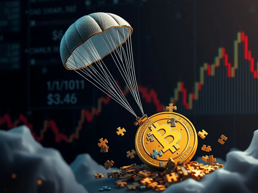 A visual metaphor for the Pump.Fun token crash, depicting a crypto coin falling sharply due to airdrop uncertainty.