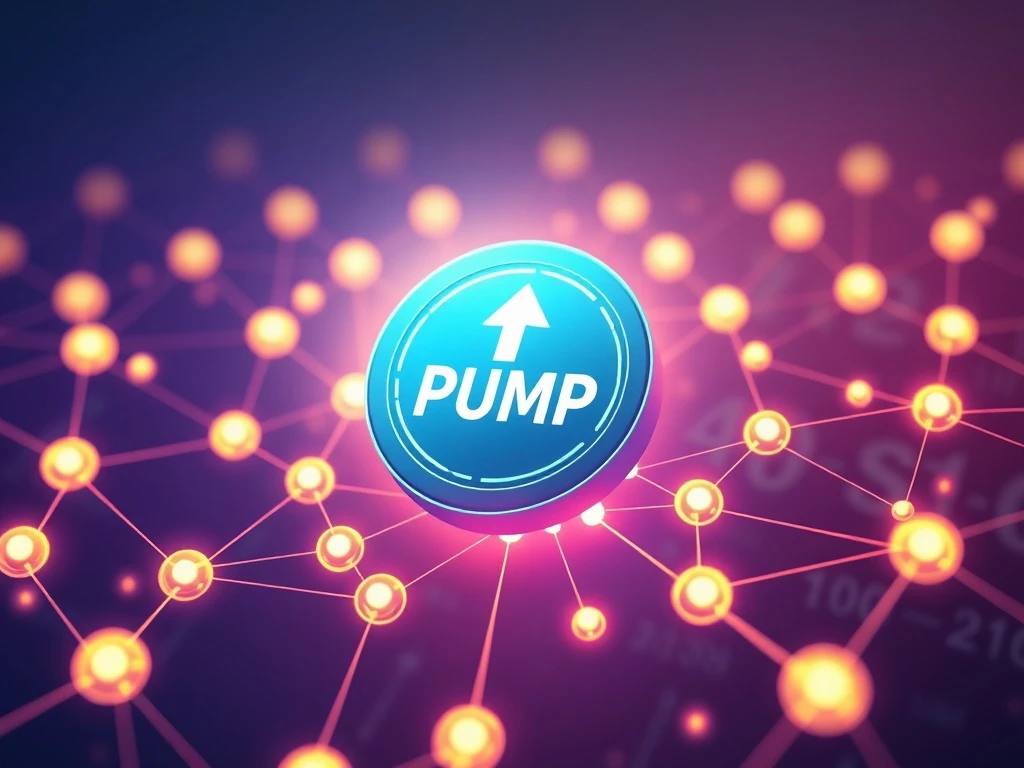 PUMP token icon with an upward arrow, symbolizing its recent surge driven by a community incentive on Pump.fun.