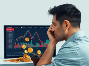 An illustration depicting a significant crypto investor loss, with a chart showing the PUMP token plummeting.