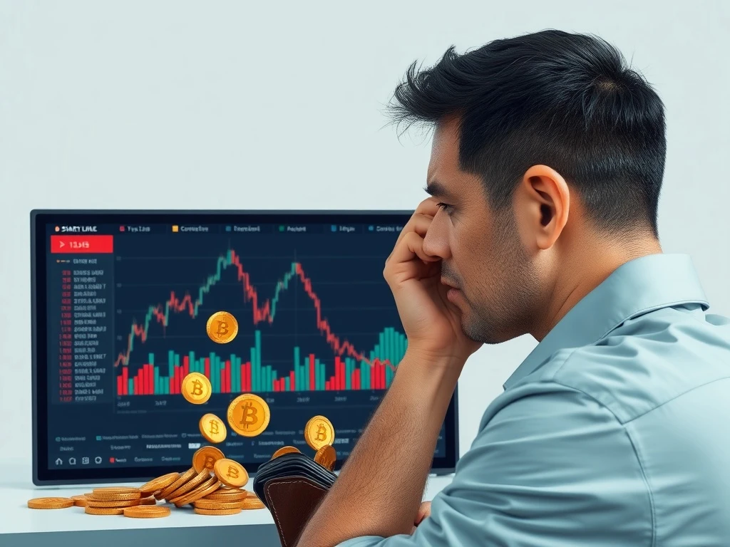 An illustration depicting a significant crypto investor loss, with a chart showing the PUMP token plummeting.