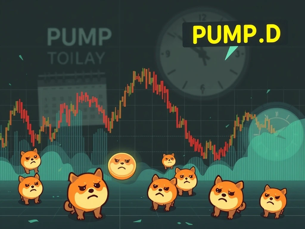 A red downward arrow piercing a digital chart, symbolizing the catastrophic 50% PUMP token plunge and its impact on the meme coin market.