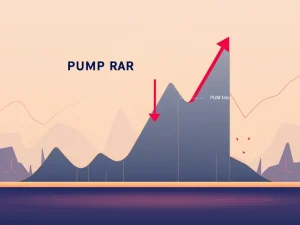 A cryptocurrency chart showing a sharp decline, symbolizing the 56% slump of the PUMP token and its potential for further downside.
