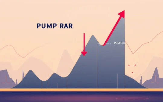 A cryptocurrency chart showing a sharp decline, symbolizing the 56% slump of the PUMP token and its potential for further downside.