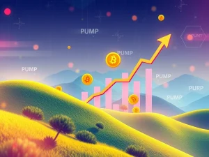 Graphic illustrating pump.fun's potential trading volume incentive, showing rising PUMP token values and user engagement.