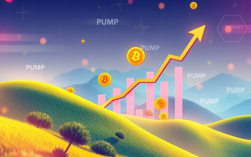 Graphic illustrating pump.fun's potential trading volume incentive, showing rising PUMP token values and user engagement.